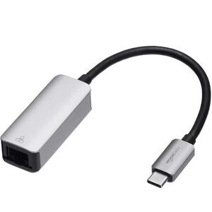 Amazon Basics Aluminum USB-C to RJ45 Gigabit Ethernet Adapter, Portable, NIB!